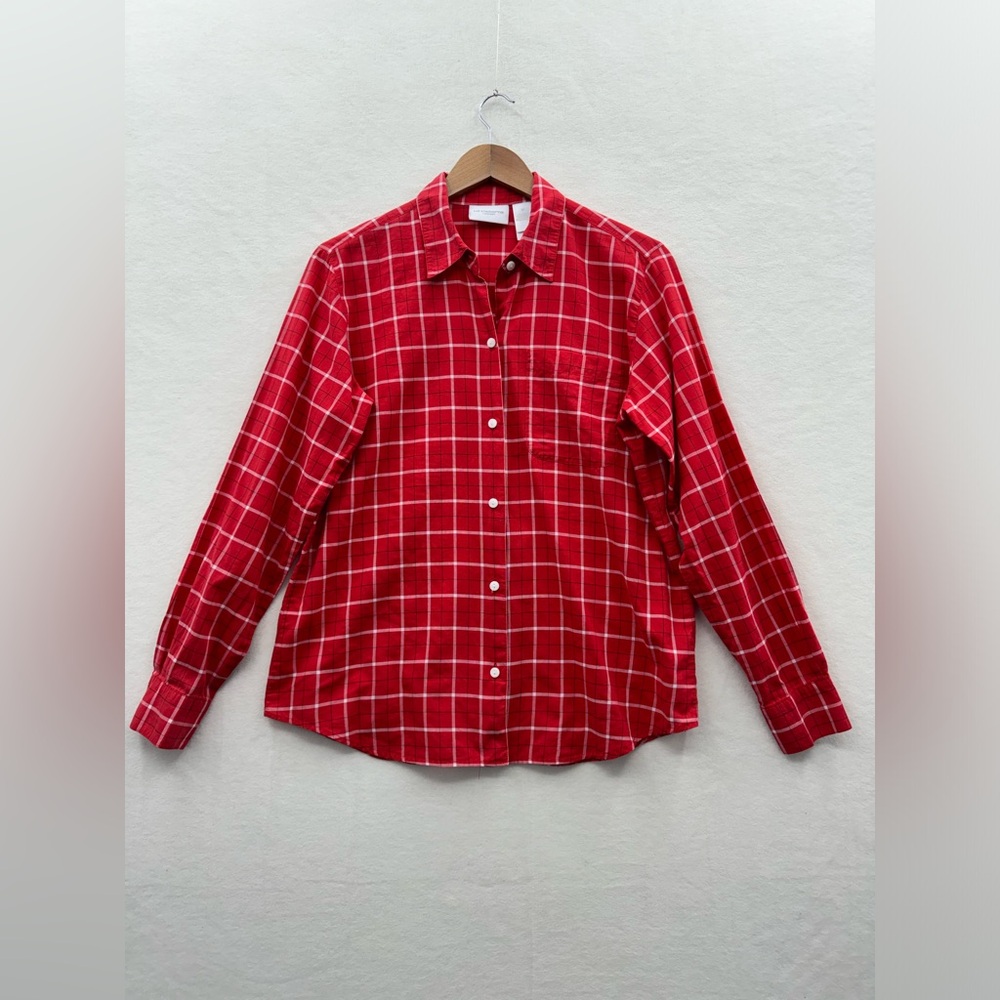 Vintage Liz Sport Women’s Medium Red Plaid Cotton Button Up Top